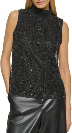DKNY Womens Sequined Mesh Tank Top P1JH8KPH