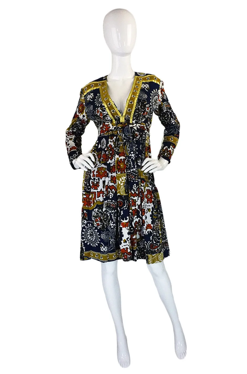 Documented 1970 Malcolm Starr Printed Jersey Baby Doll Dress