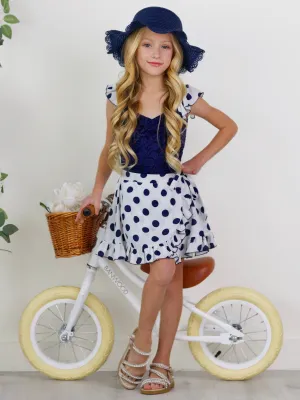 Dotty Delight Top and Floral Ruffle Skort Set
