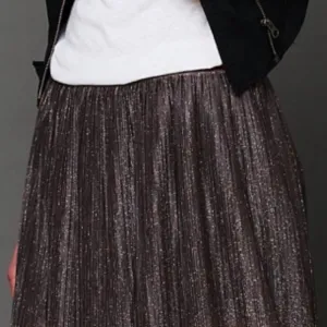 “DRESS THE POPULATION” Pleated Glittery Mini Skirt