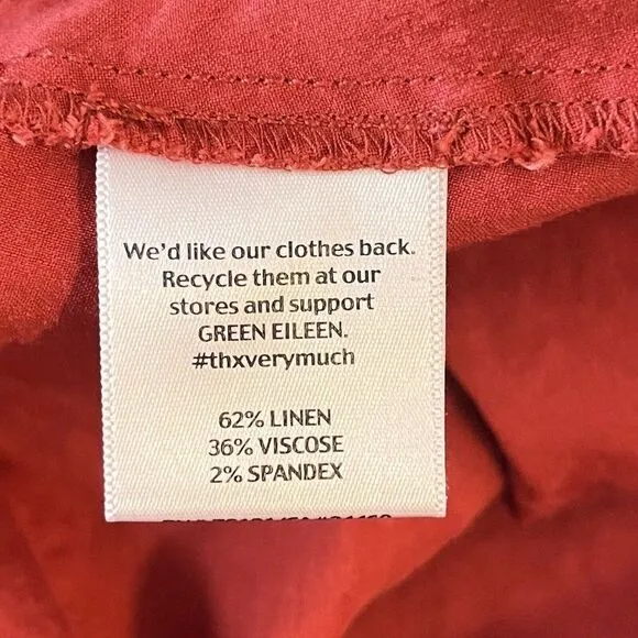 Eileen Fisher Red Linen Pleated Skirt Small Knee Length Pockets FRONT Zipper