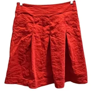Eileen Fisher Red Linen Pleated Skirt Small Knee Length Pockets FRONT Zipper