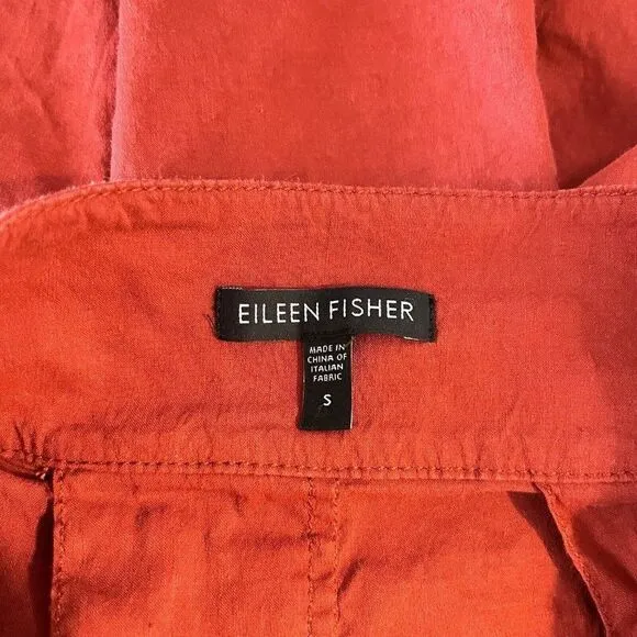 Eileen Fisher Red Linen Pleated Skirt Small Knee Length Pockets FRONT Zipper