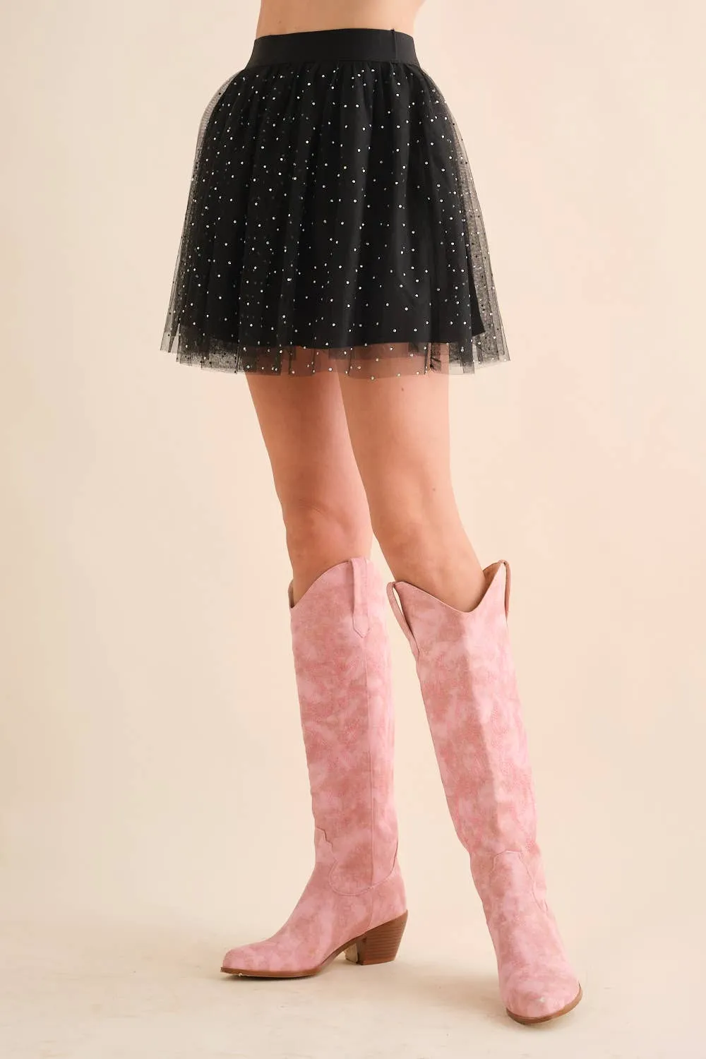 Elastic Waist Tulle Mesh Mini Skirt
