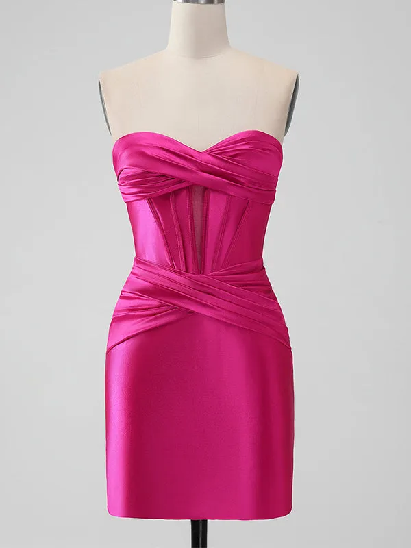 Elegant Sweetheart Mermaid Short Azalea Satin Homecoming Dresses Online, HD0735