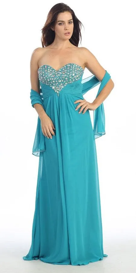 Eureka 2564 Studded Bodice Sweetheart Neckline Long A-Line Gown