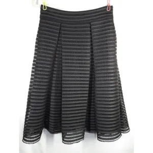 Express Black Pleated Mesh Stripe Circle Skater Skirt -Pockets- Size 4