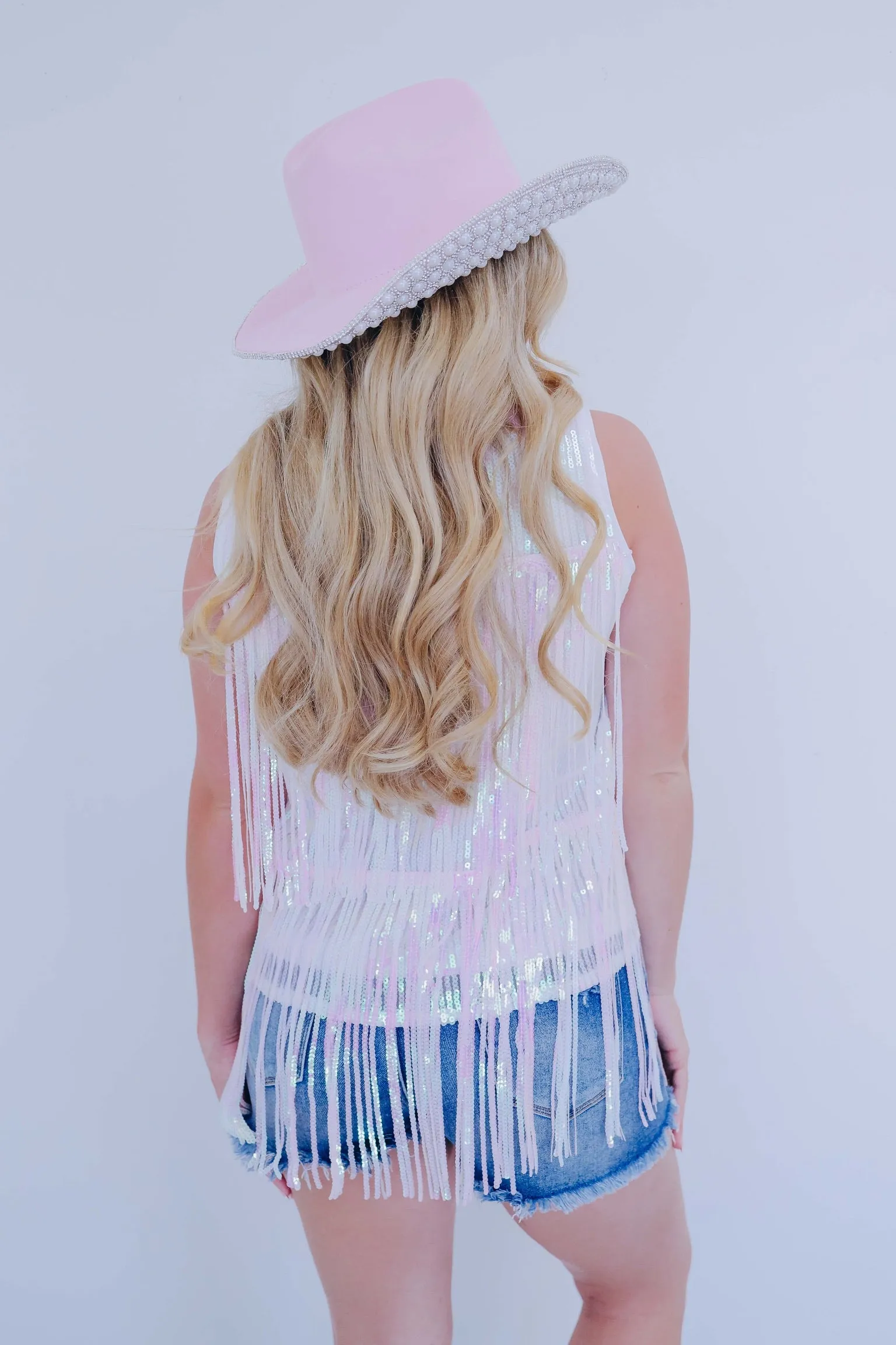 Fanci Fringe Sequin Top - White