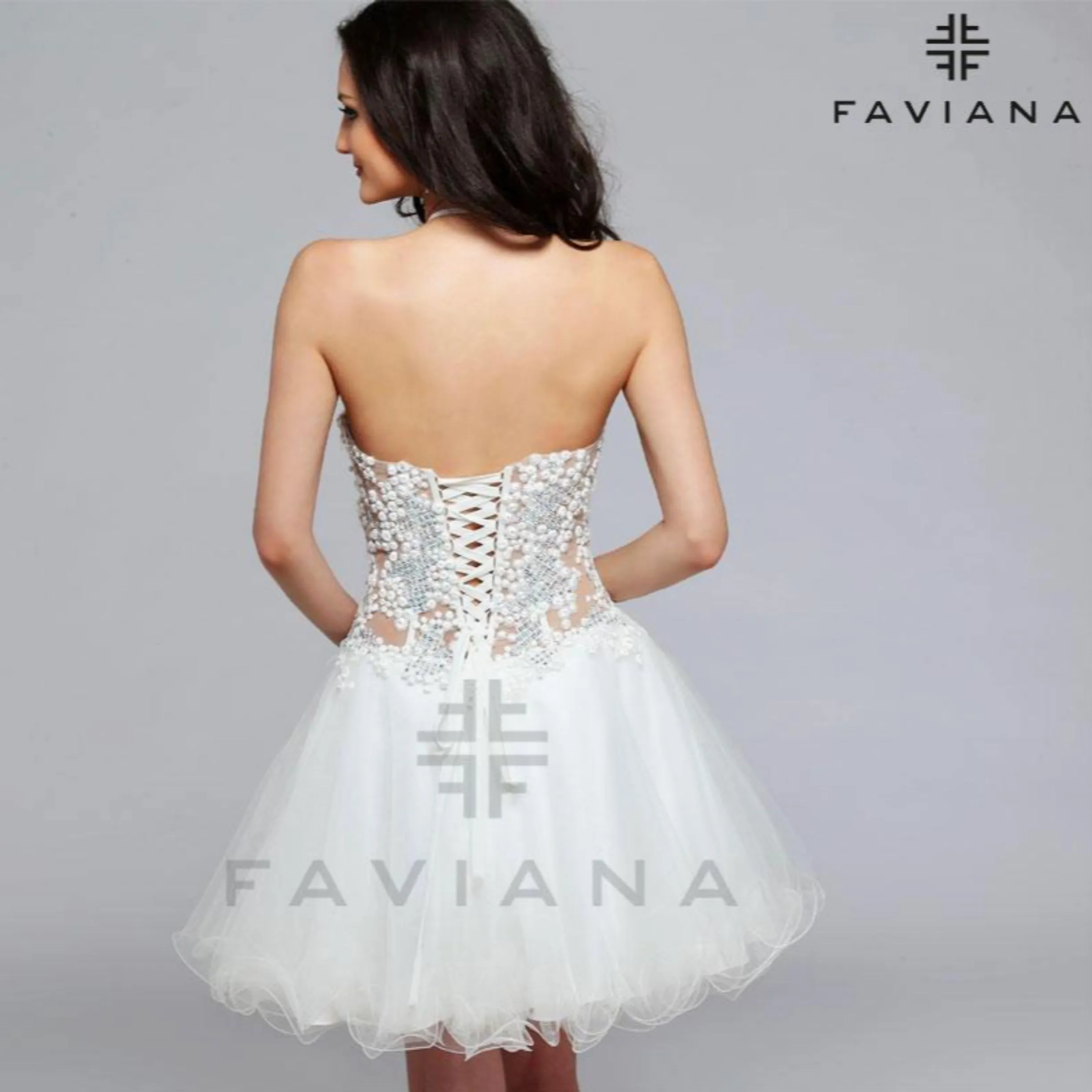 FAVIANA White Lace Short Halter Dress Size 4
