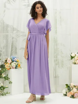 [Final Sale] Tahiti Short Sleeves Floor Length Silky Chiffon Bridesmaid Dress