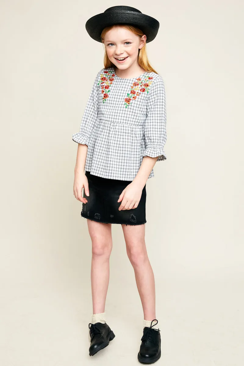 Floral Embroidered Ruffle Top