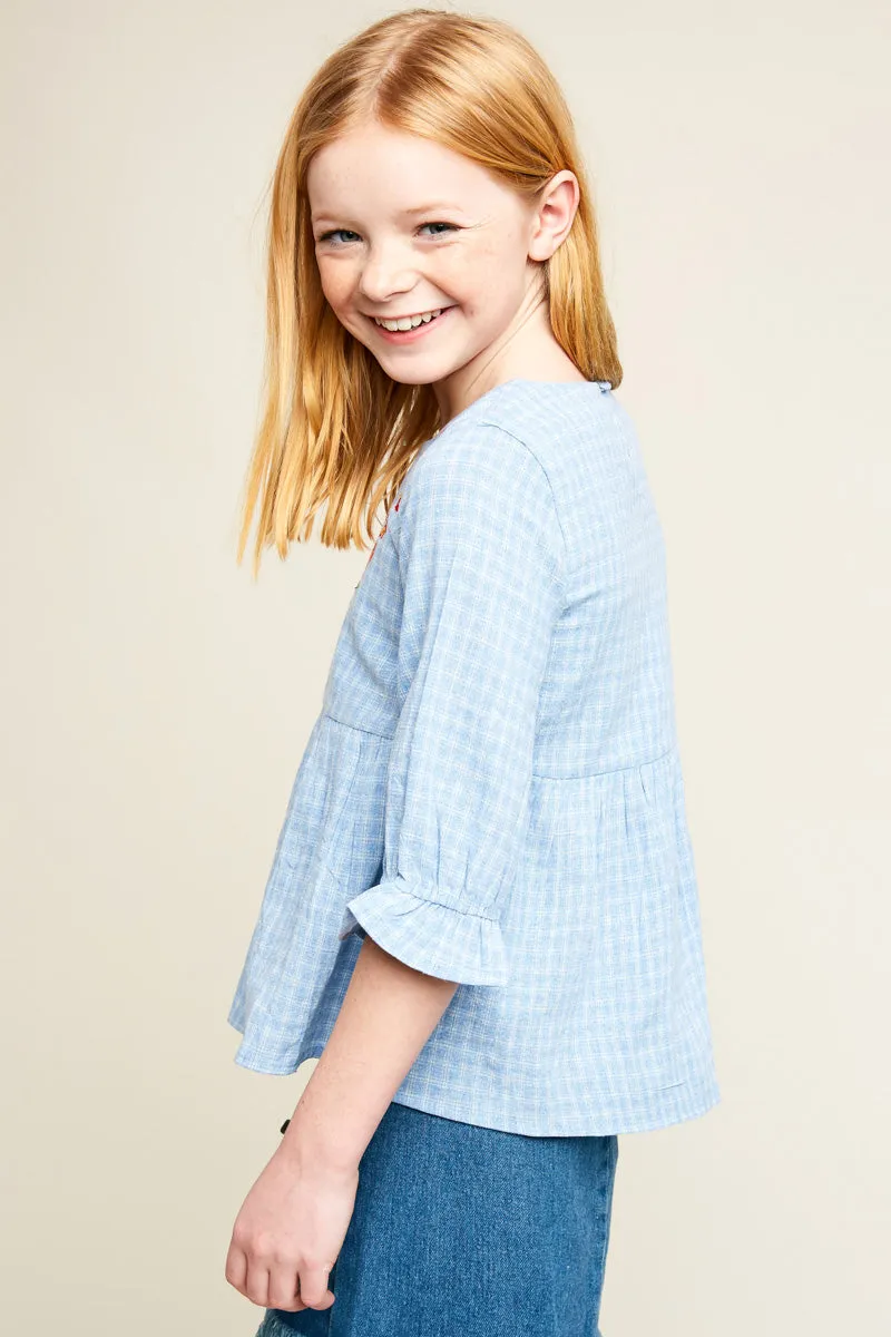 Floral Embroidered Ruffle Top