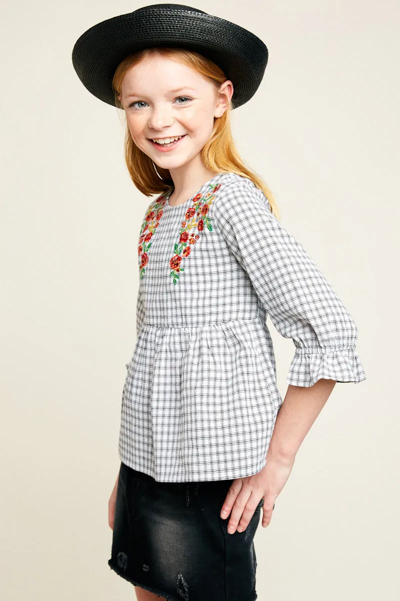 Floral Embroidered Ruffle Top