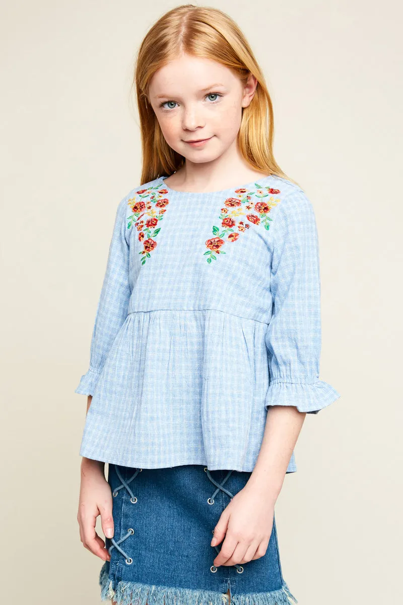 Floral Embroidered Ruffle Top