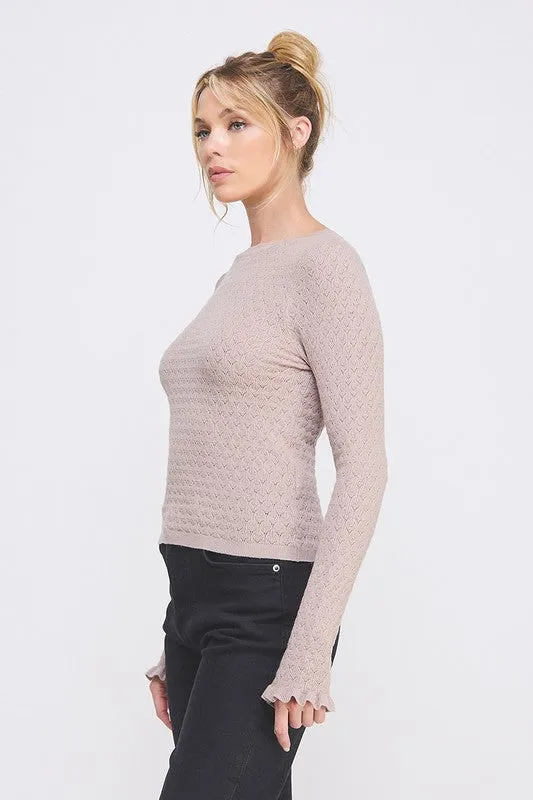 Folly Pointelle Ruffle Sweater