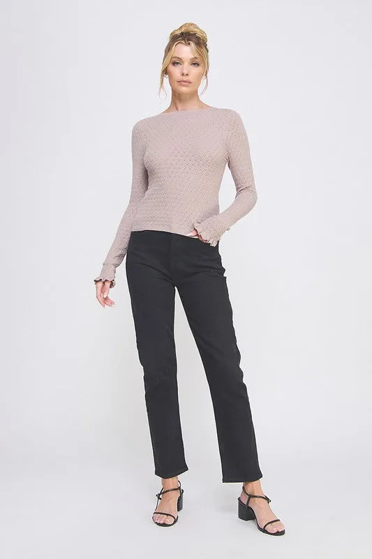 Folly Pointelle Ruffle Sweater