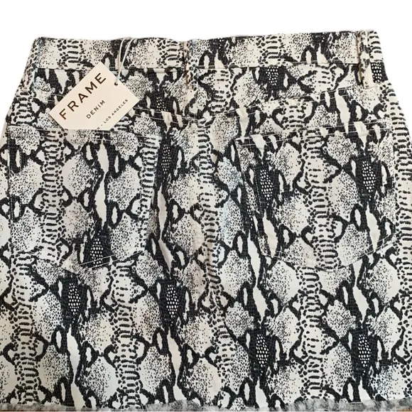 Frame Denim Python Snake Print Le Mini Skirt White Grey Black Size 27 NWT
