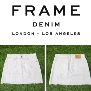 FRAME white denim Nouveau Le Mix raw hem jean mini skirt 27
