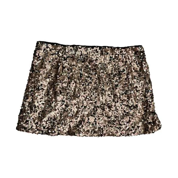 Free People Annalise Sequin Mini Skirt 6 New Gold Black Slit Edgy Boho Glam