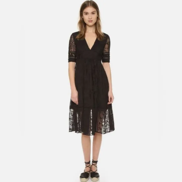 Free People Mountain Laurel Lace Crochet Midi Dress Black Size 8