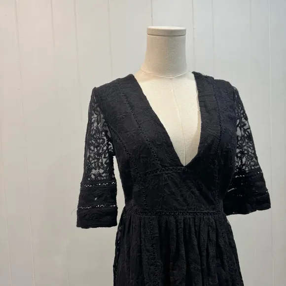 Free People Mountain Laurel Lace Crochet Midi Dress Black Size 8