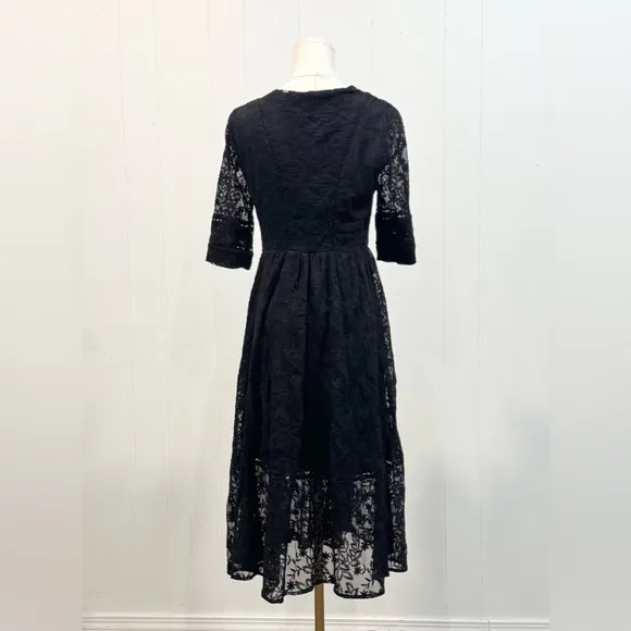 Free People Mountain Laurel Lace Crochet Midi Dress Black Size 8