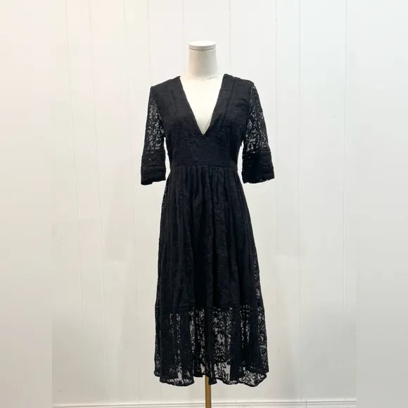 Free People Mountain Laurel Lace Crochet Midi Dress Black Size 8