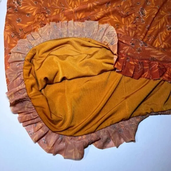 FREE PEOPLE Orange Floral Romi Mesh Skirt Size XL