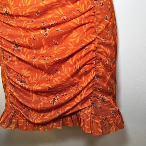 FREE PEOPLE Orange Floral Romi Mesh Skirt Size XL