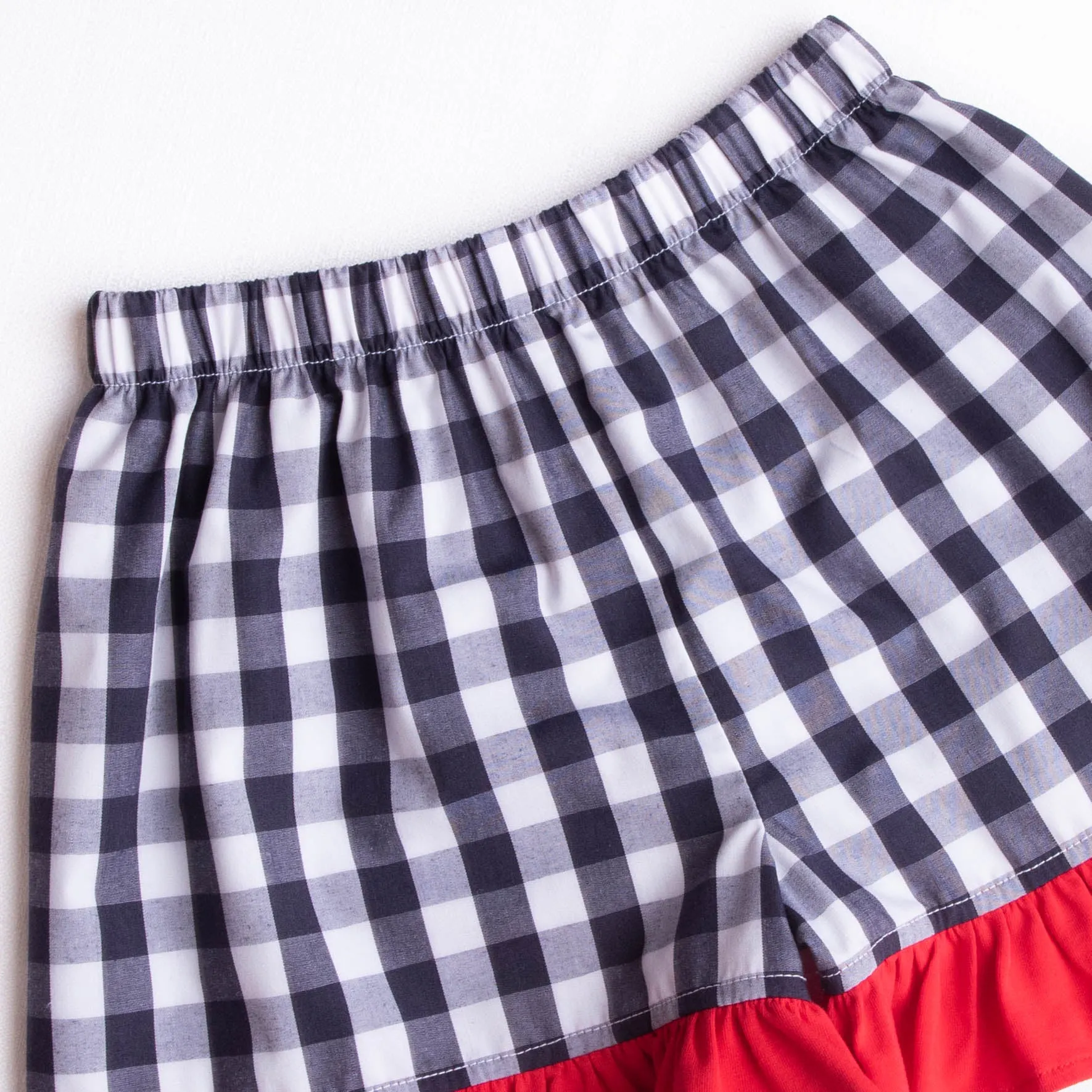 Free to Sparkle Ruffle Short Set, Navy Check