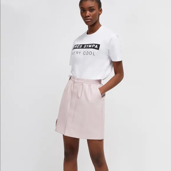 French Connection Bia PU Mini Skirt Blush Pink