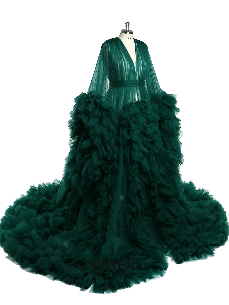 Front Open Ruffles Evening Dress Maternity Gowns for Photoshoot