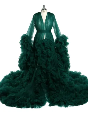 Front Open Ruffles Evening Dress Maternity Gowns for Photoshoot