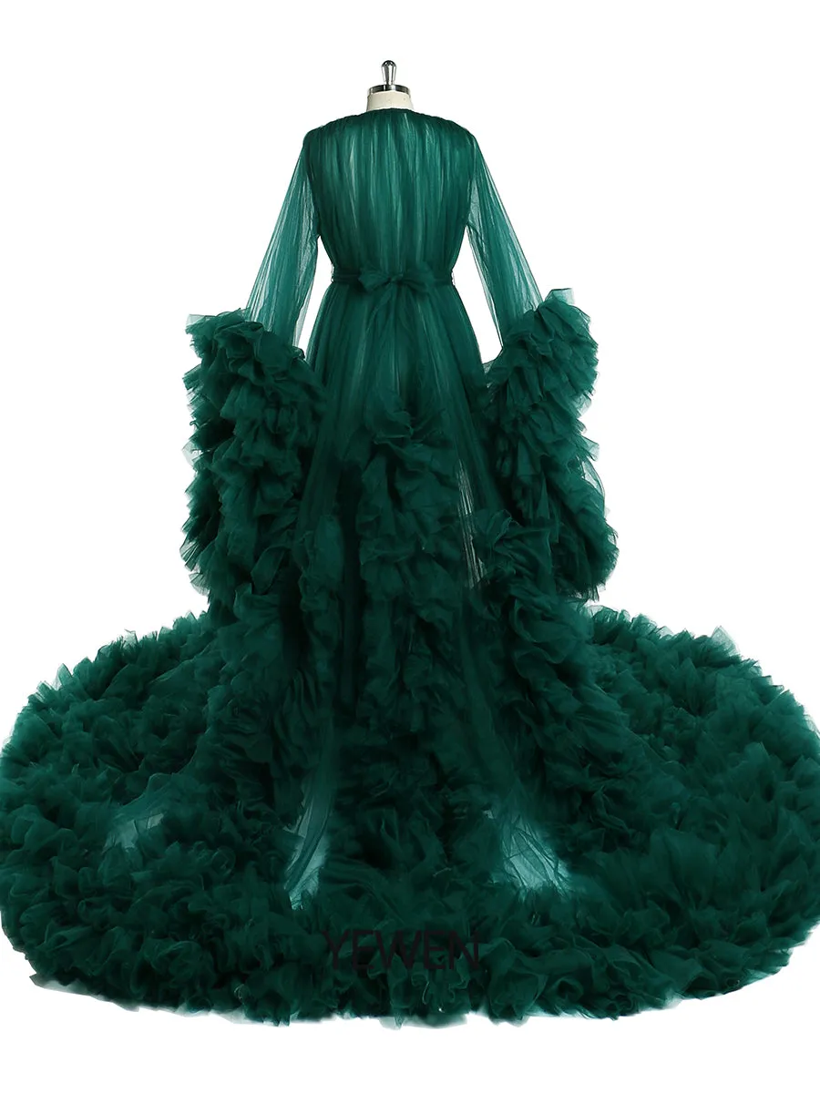 Front Open Ruffles Evening Dress Maternity Gowns for Photoshoot