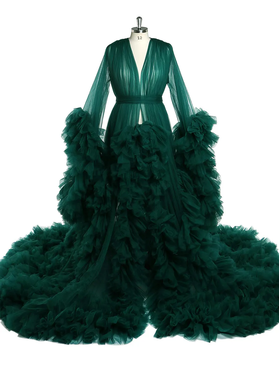 Front Open Ruffles Evening Dress Maternity Gowns for Photoshoot