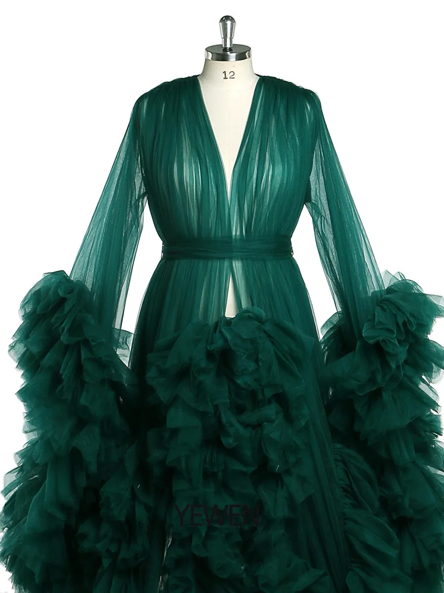 Front Open Ruffles Evening Dress Maternity Gowns for Photoshoot