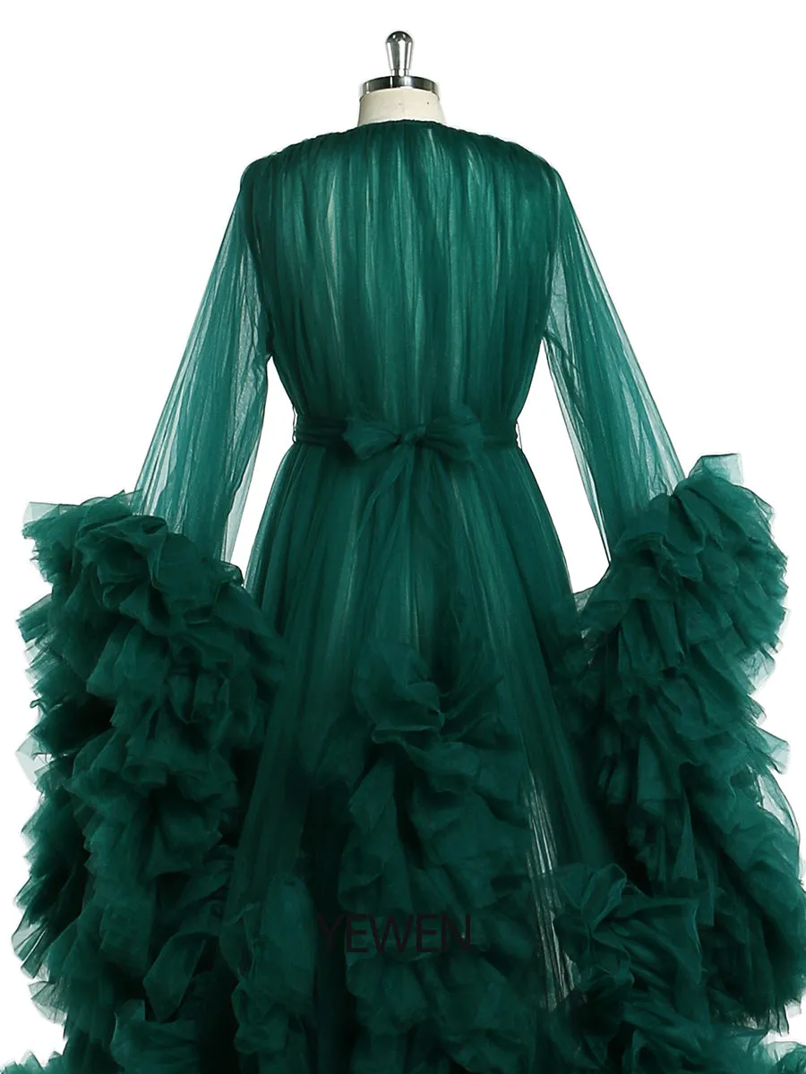 Front Open Ruffles Evening Dress Maternity Gowns for Photoshoot