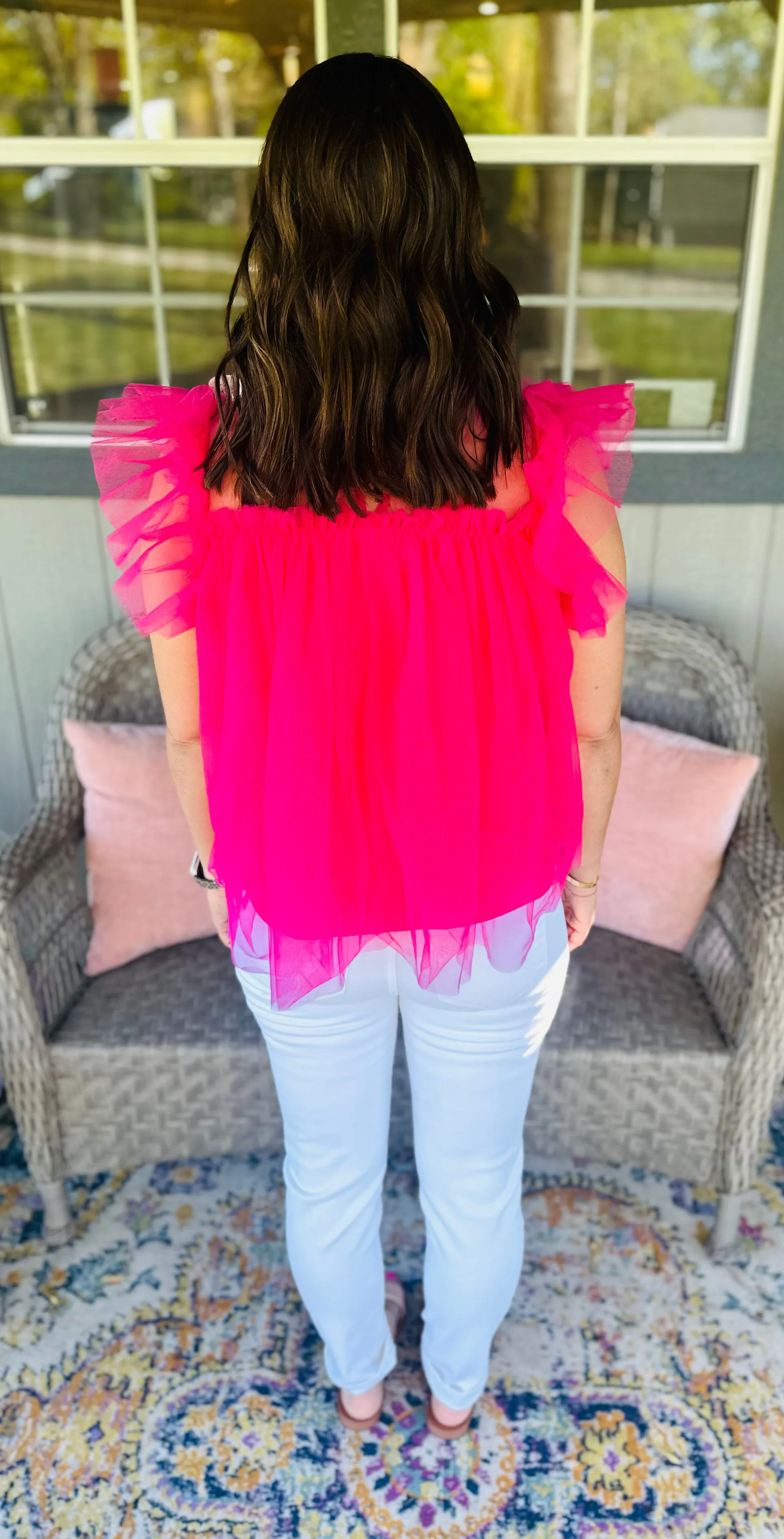 Fuchsia Tulle Ruffle Top