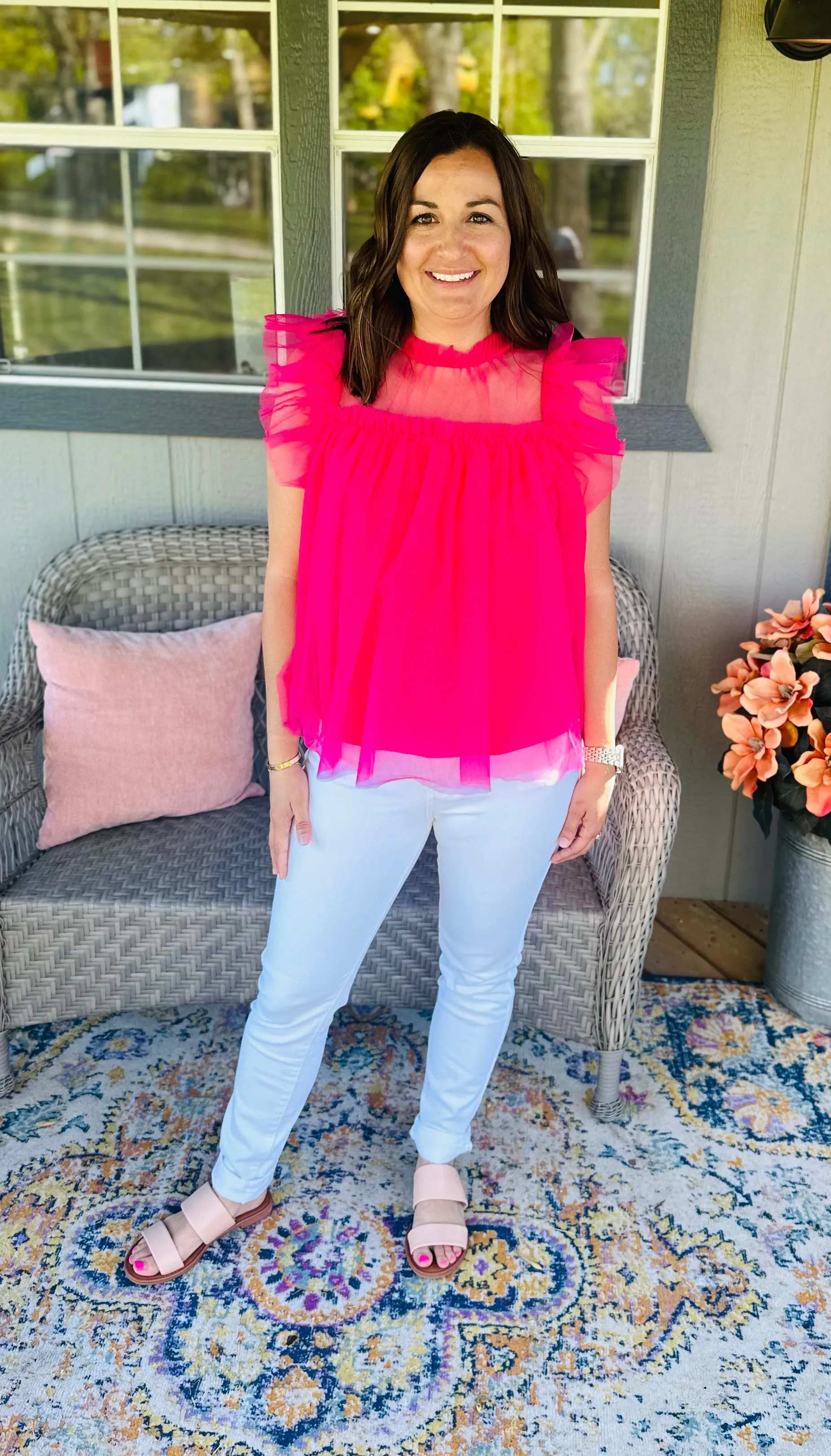 Fuchsia Tulle Ruffle Top