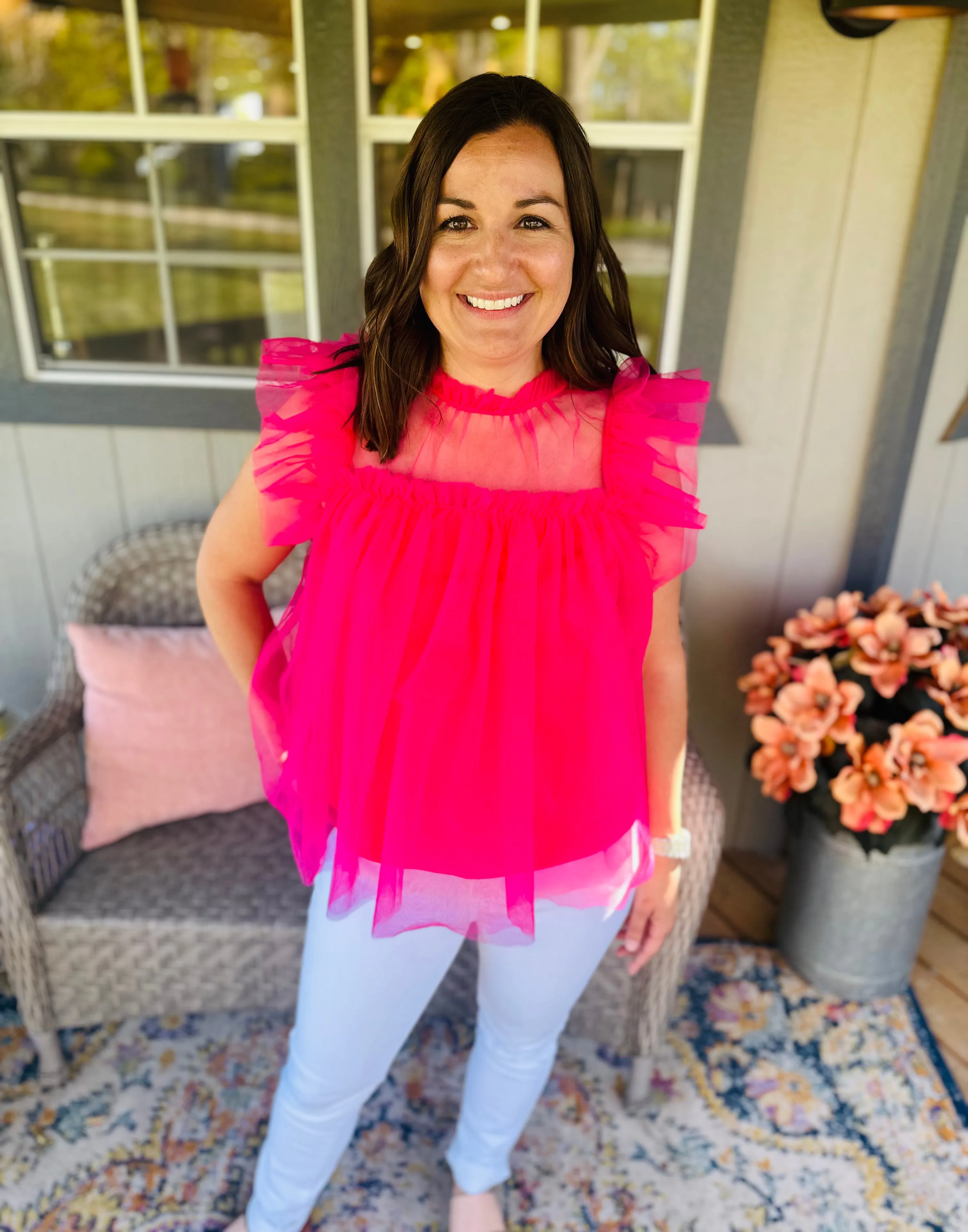Fuchsia Tulle Ruffle Top