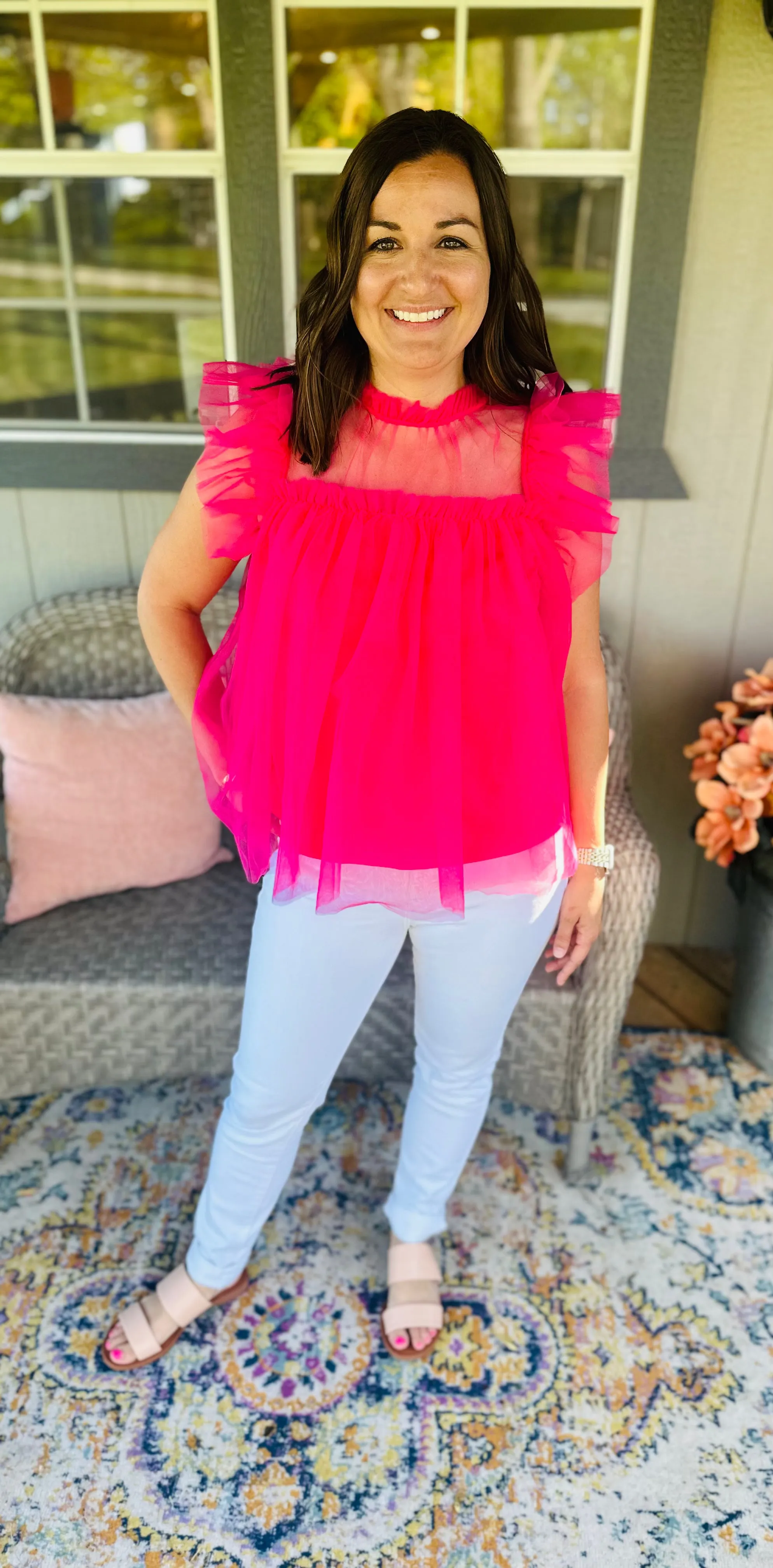 Fuchsia Tulle Ruffle Top