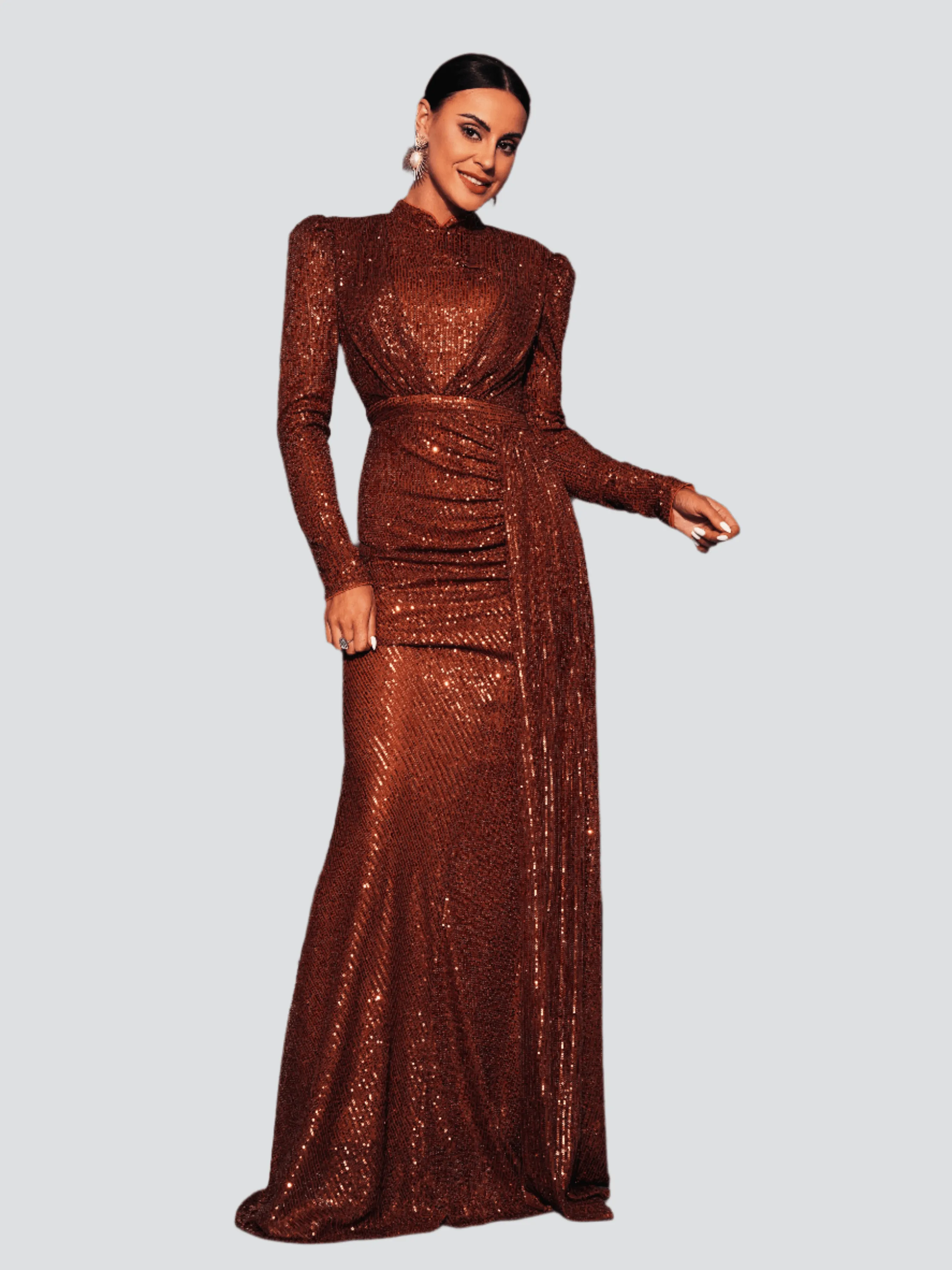 Full Cover Brown Sequin Dress RJ11834
