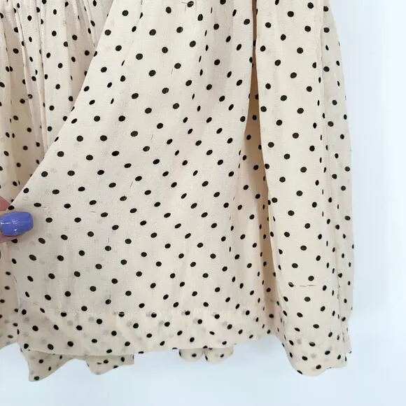 GANNI Elm Shirred Polka Dot Georgette Mini Skirt High Waist Smocked Ruffle