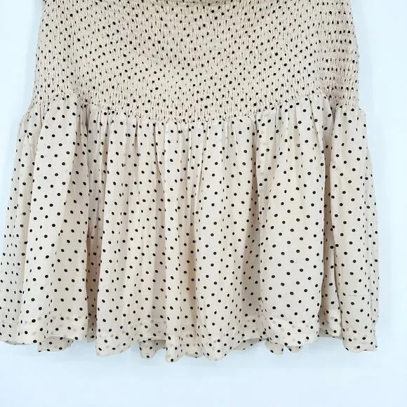 GANNI Elm Shirred Polka Dot Georgette Mini Skirt High Waist Smocked Ruffle