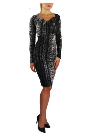 GINA Long Sleeves Cowel Neck Knee-High Burnout Velvet Fitted Dress