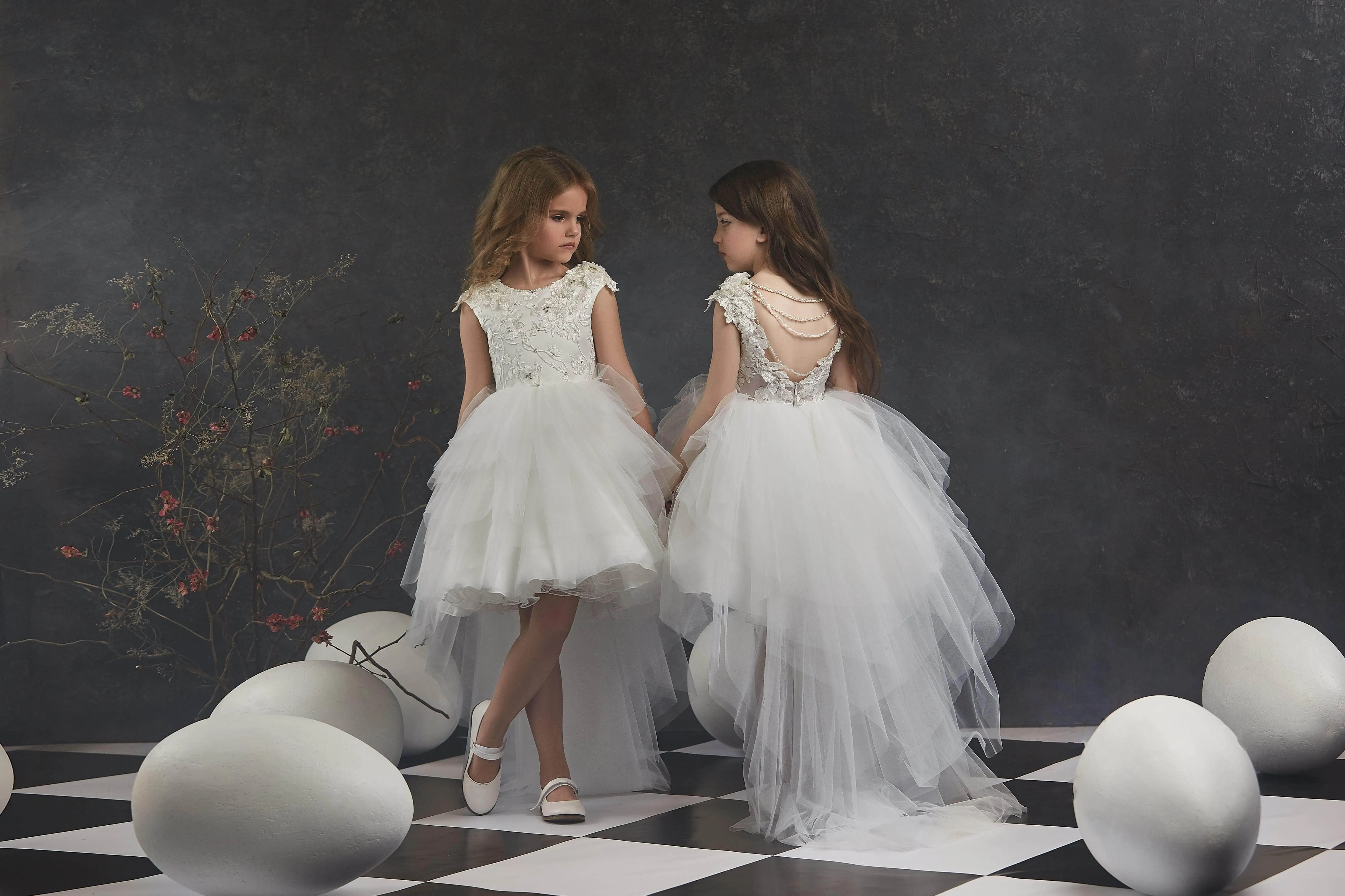 Girls Open Back Tulle High-Low Dress