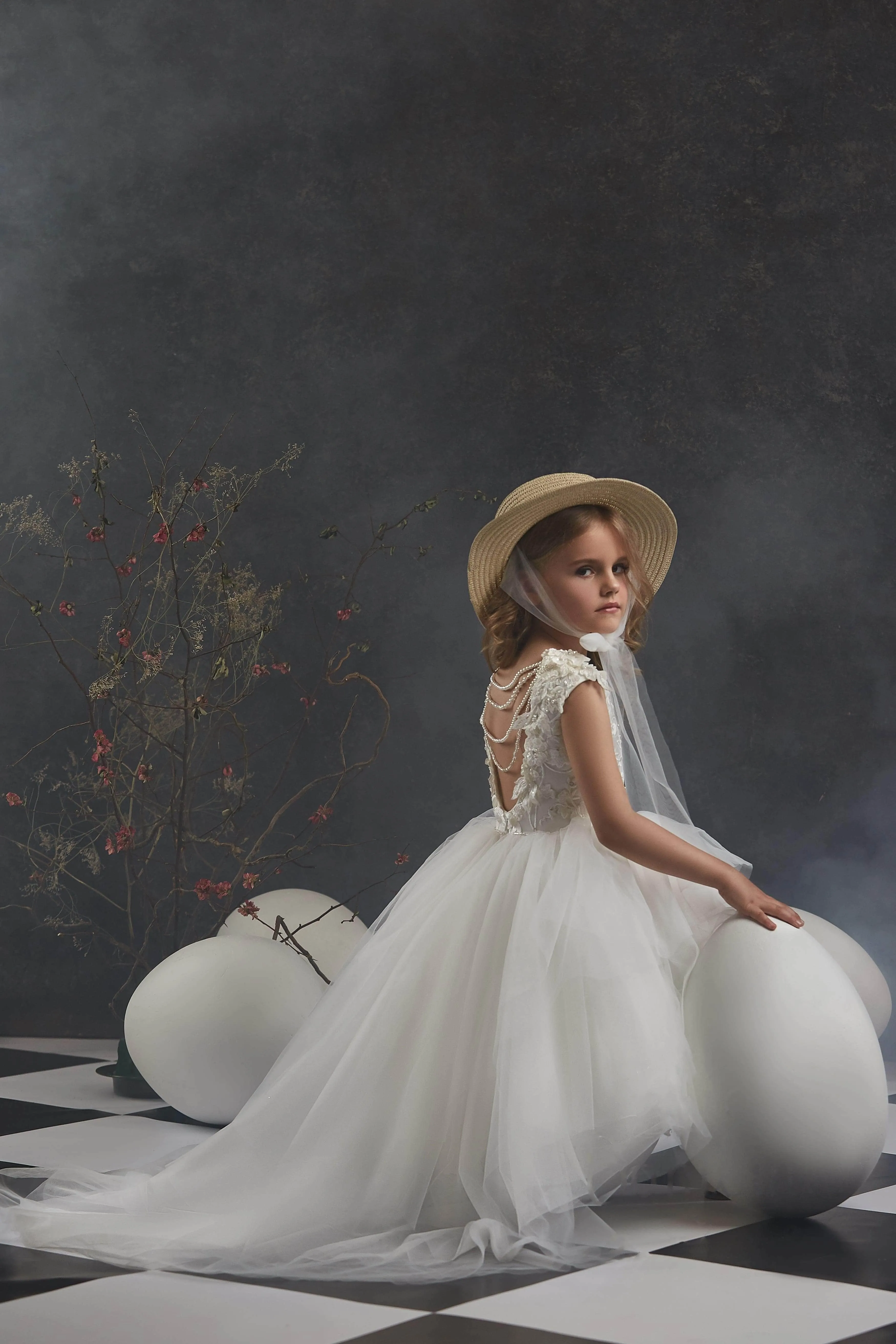 Girls Open Back Tulle High-Low Dress