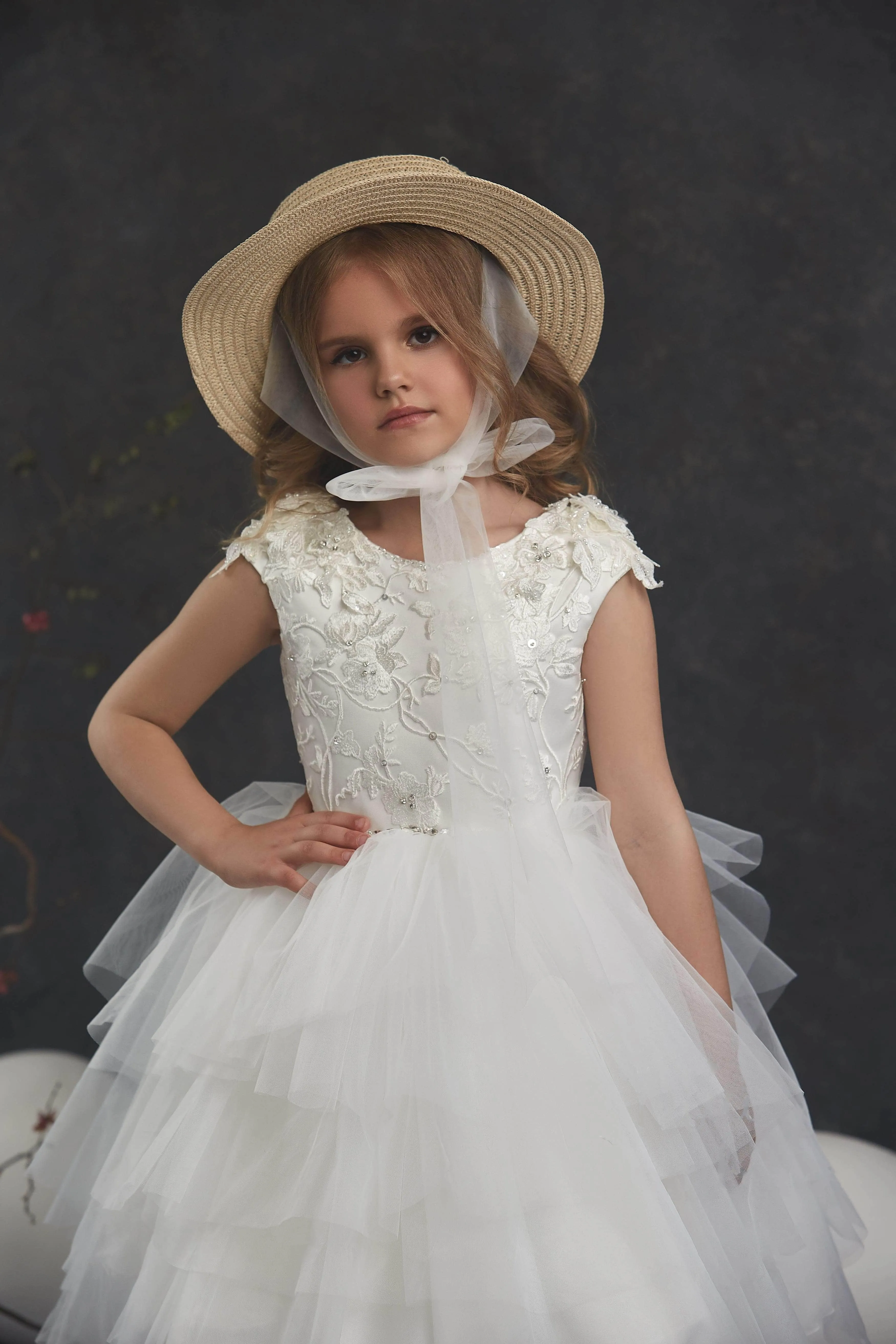 Girls Open Back Tulle High-Low Dress