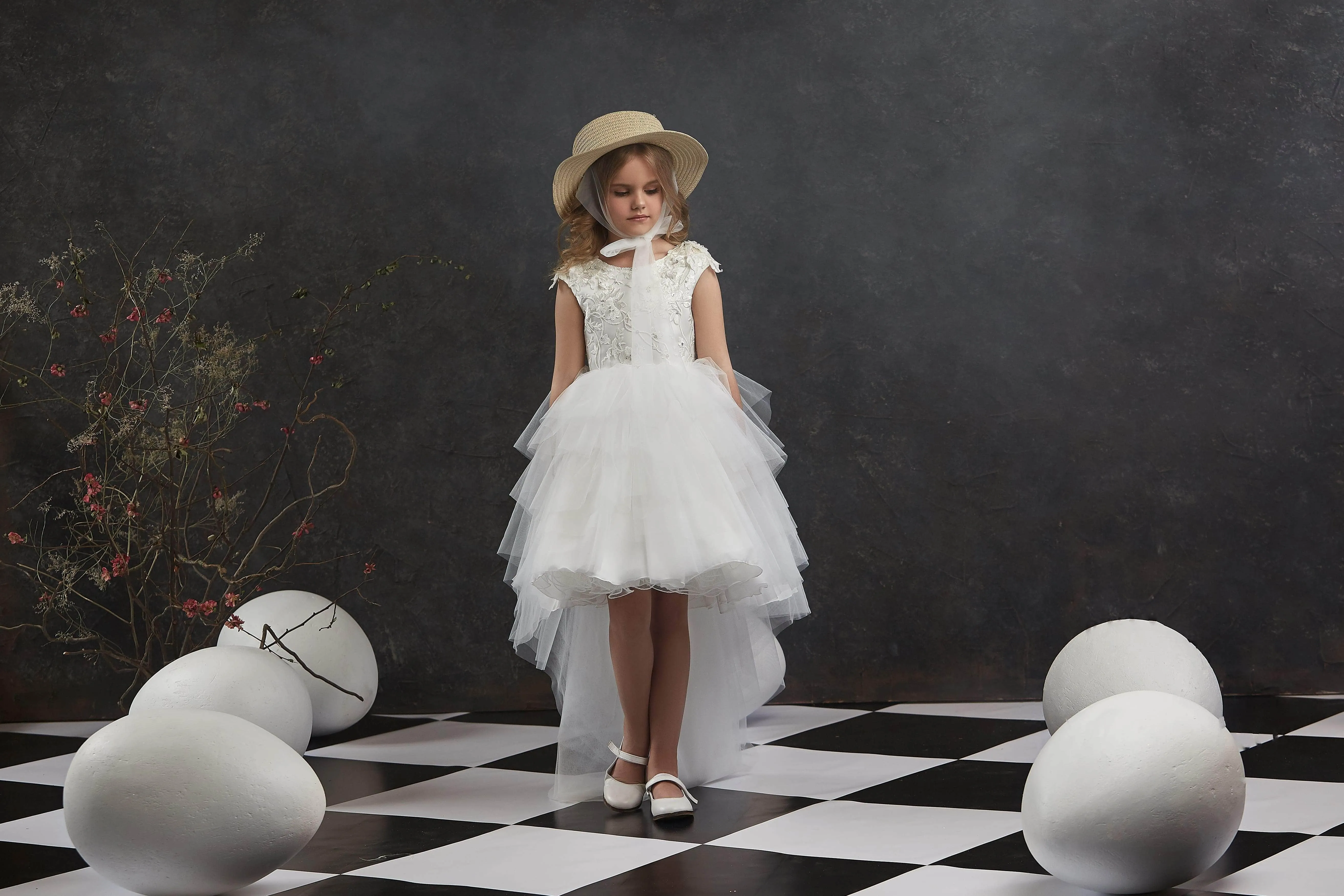Girls Open Back Tulle High-Low Dress