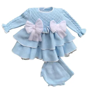Girls Pale Blue Tiered Knitted Dress